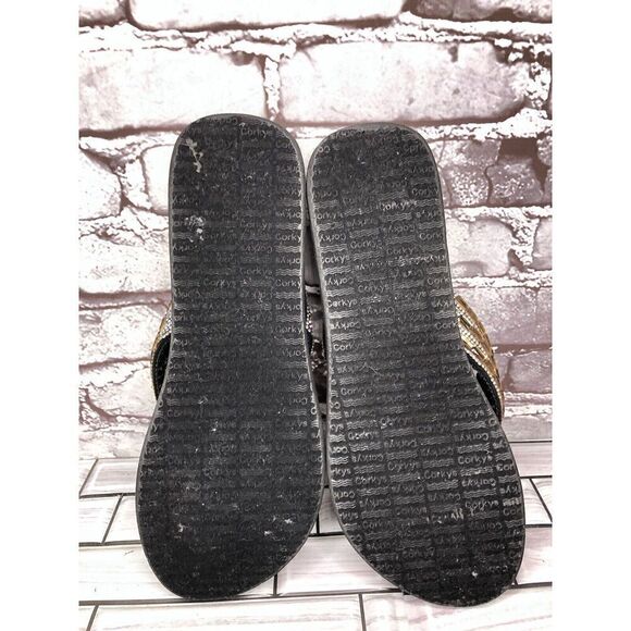 Corky’s Gold Crystal Rhinestone Thong Foam Wedge Sandals Women’s Sz 11M US/42EU - Picture 11 of 16